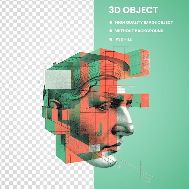 PSD a green poster with a mans face and the words 3d on it