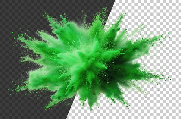 Green powder explosion captured midair cut out stock png