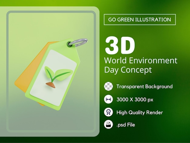 Green Price Tag 3D Illustration Premium PSD