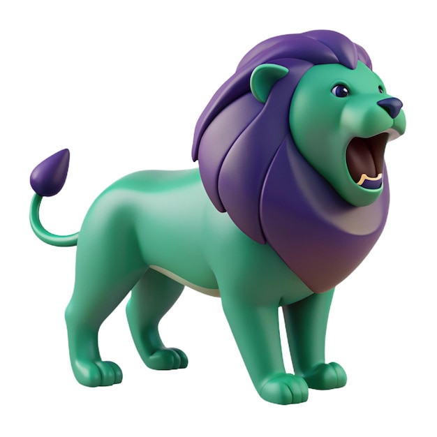 a green and purple lion statue with a lion on its head