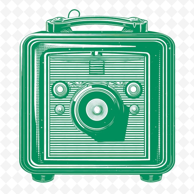 a green retro camera with a green background with a white background