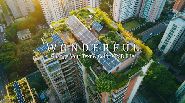 Green Roof with Solar Panels on Top of Skyscraper