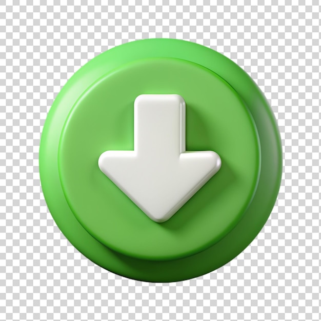 PSD green round download icon isolated on transparent background