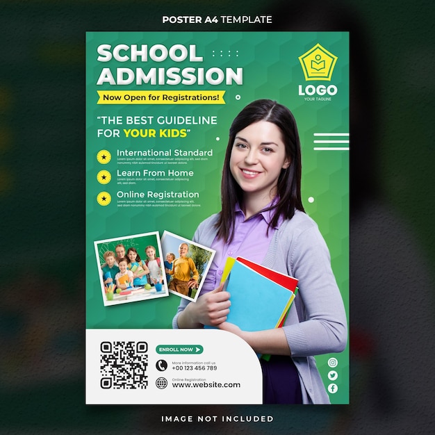 Green School Admission Poster or Banner Template Ready to Print