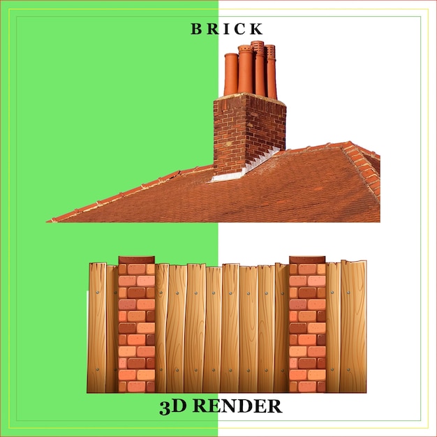 PSD a green screen with a brick chimney and a brick chimney