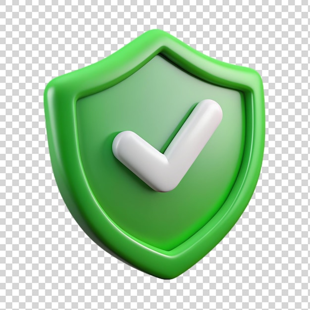 PSD green shield checkmark security 3d isolated on transparent background