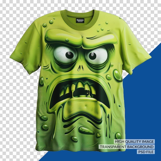 PSD a green shirt with a monster face on it