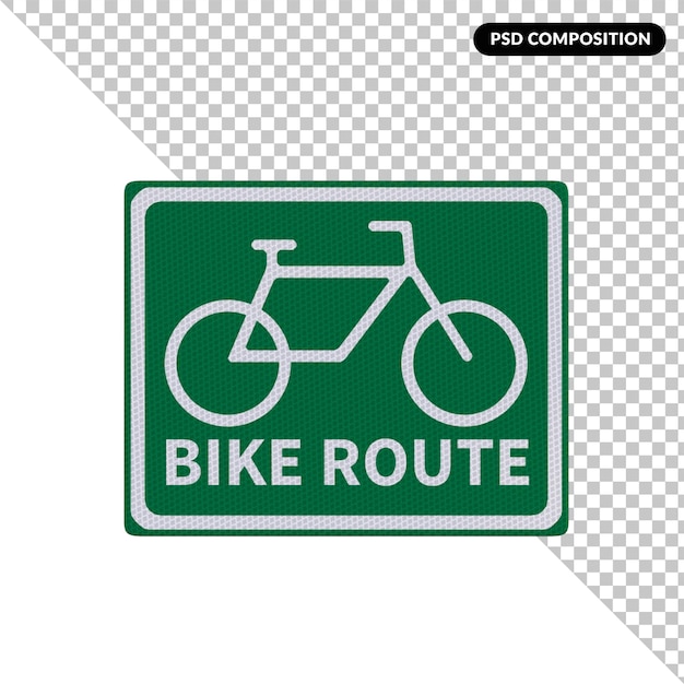 A green sign that says bike route.