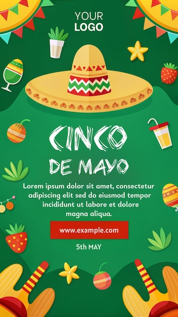 PSD a green sign with a cinco de mayo hat and other decorations