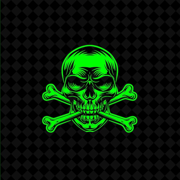 a green skull and crossbones logo with a crossbones