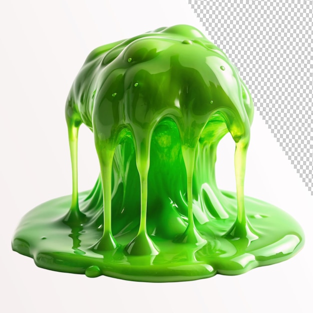 PSD green slime jelly liquid dripping snot or glue on transparent background