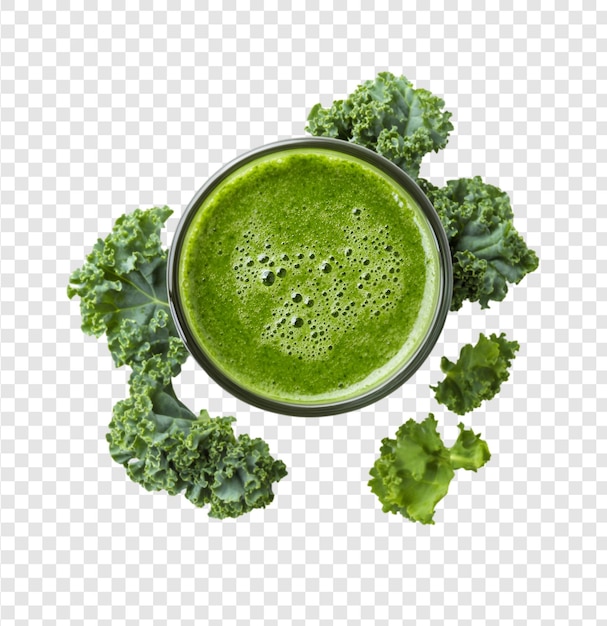 Green smoothie with kale and cucumber isolated on a transparent background