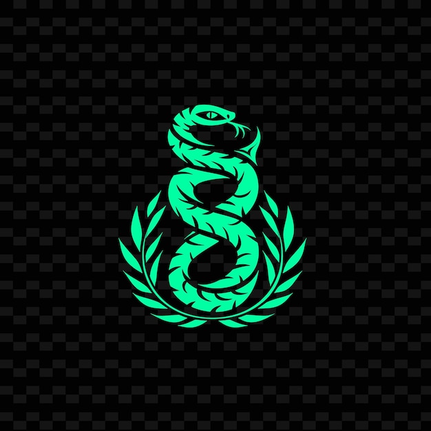 PSD green snake with a green crown on a black background