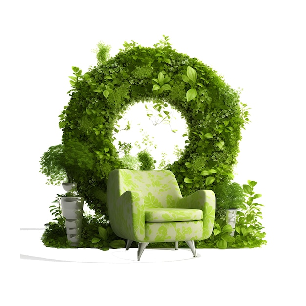 Green sofa in front of leaf crown vector image