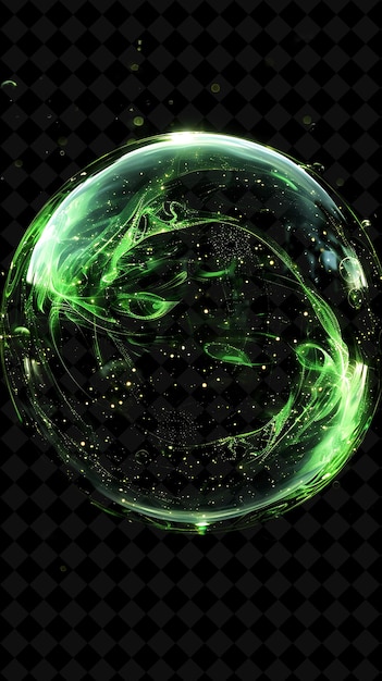 a green sphere with a green background and a black background with a green and yellow stars