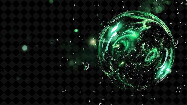 a green sphere with a green background and a space background with stars