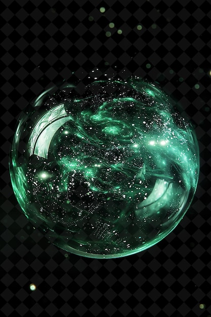 PSD a green sphere with a green background with a space background that says  alien