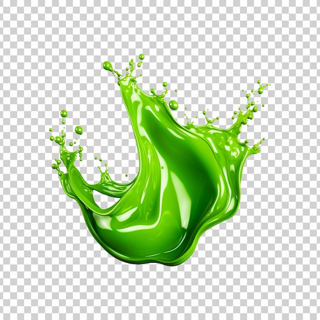 green splash and splash of green liquid on a transparent background