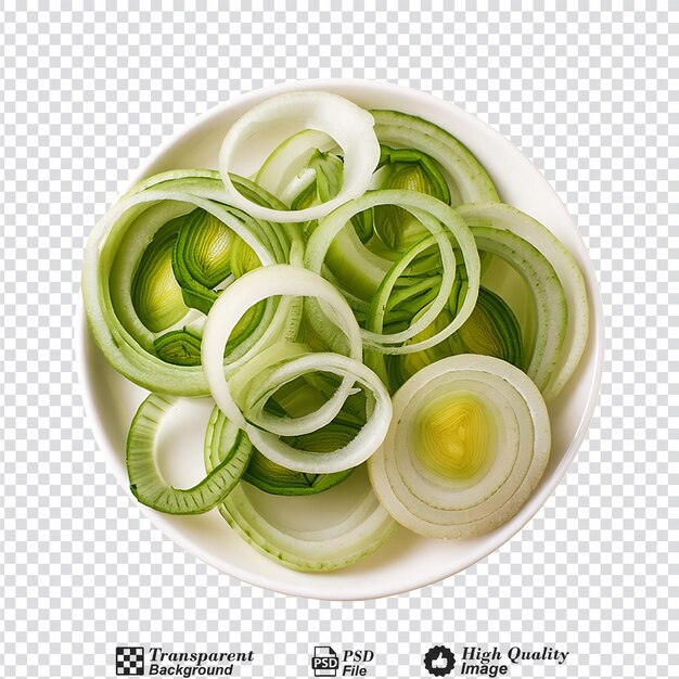 Green spring onions sliced top view isolated on transparent background