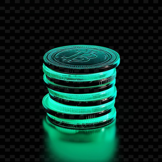 PSD a green stack of round coins with a logo on the top