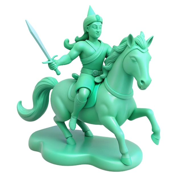 PSD a green statue of a knight on a horse with a sword