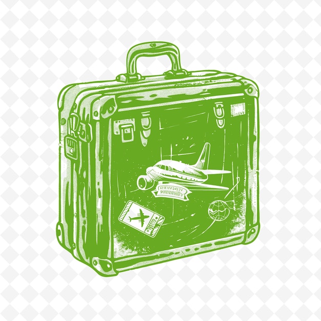 a green suitcase with a label that says quot travel quot on it