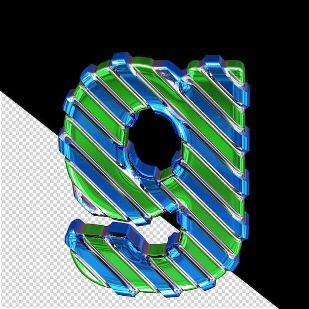 Green symbol with blue diagonal straps letter g