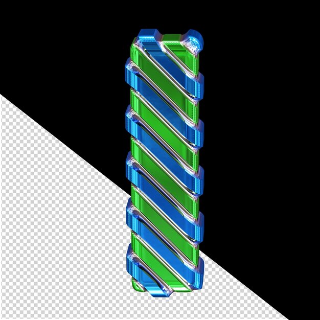 Green symbol with blue diagonal straps letter i