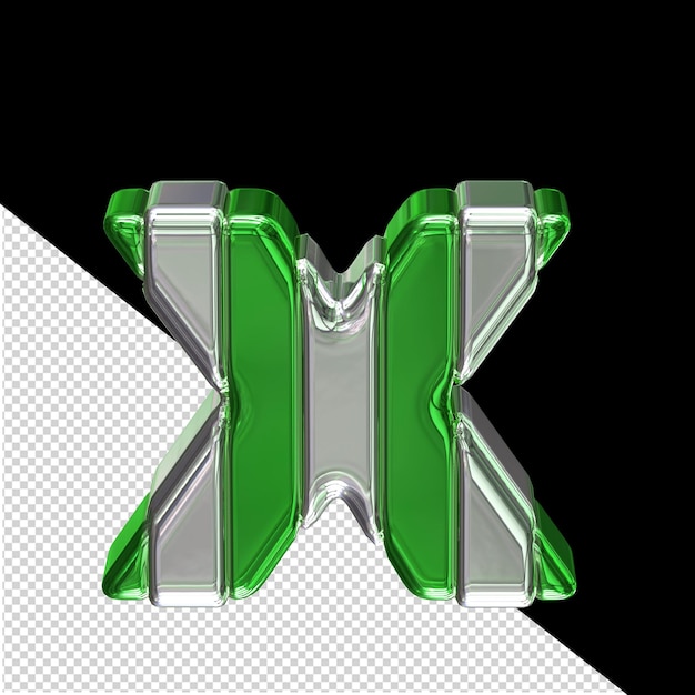 Green symbol with silver vertical thin straps letter x