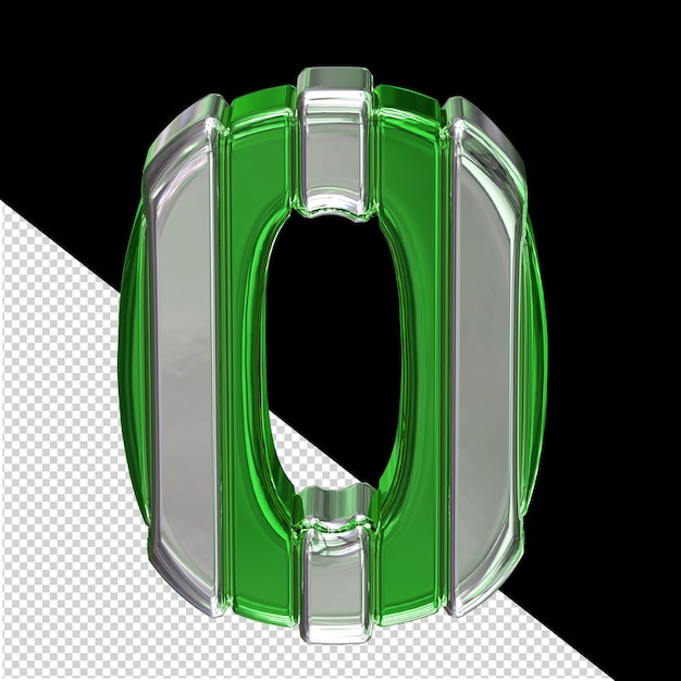 Green symbol with silver vertical thin straps number 0