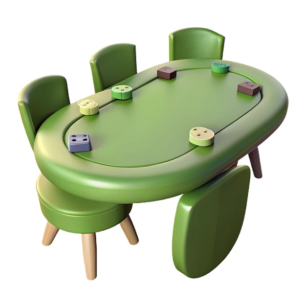 PSD a green table with a green chair and a table with a game on it