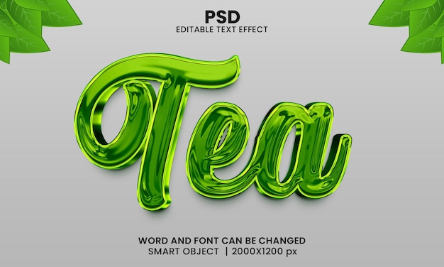 Green tea 3d editable text effect Premium Psd with background