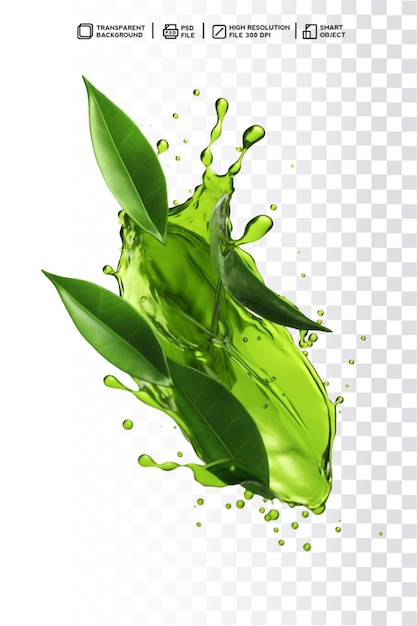 A green tea leaves liquid splashing into the air