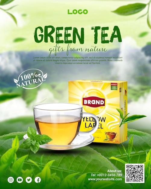 PSD green tea promotion instagram and facebook story banner template