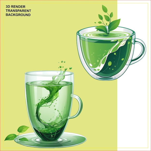 PSD green tea with white transparent background