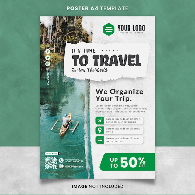 Green Time To Travel Explore The World Poster or Banner Template