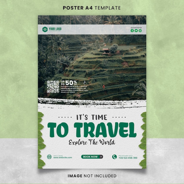 Green Time To Travel Explore The World Poster or Banner Template