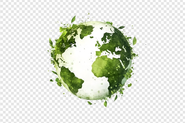 PSD green watercolor earth illustration isolated on a transparent background