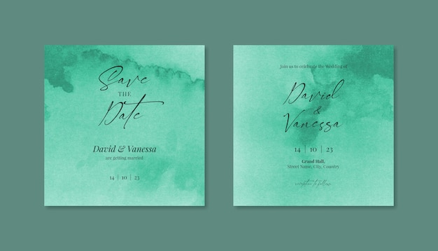 Green watercolor wedding invitation card for Instagram posts