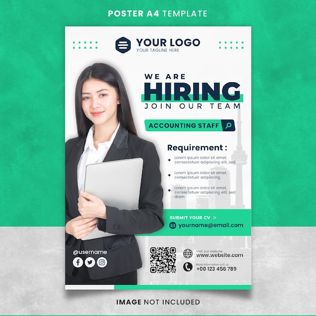 Green We Are Hiring Job Position Poster or Banner Template