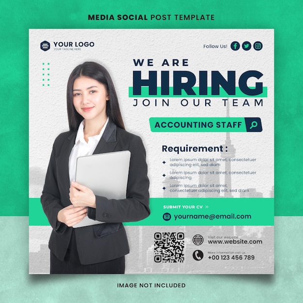 Green We Are Hiring Job Position Social Media Post Template