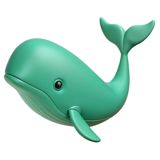 a green whale shaped object that has a black eye and has a black eye