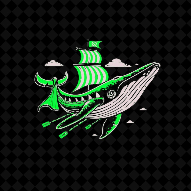 a green whale with a green sail on it