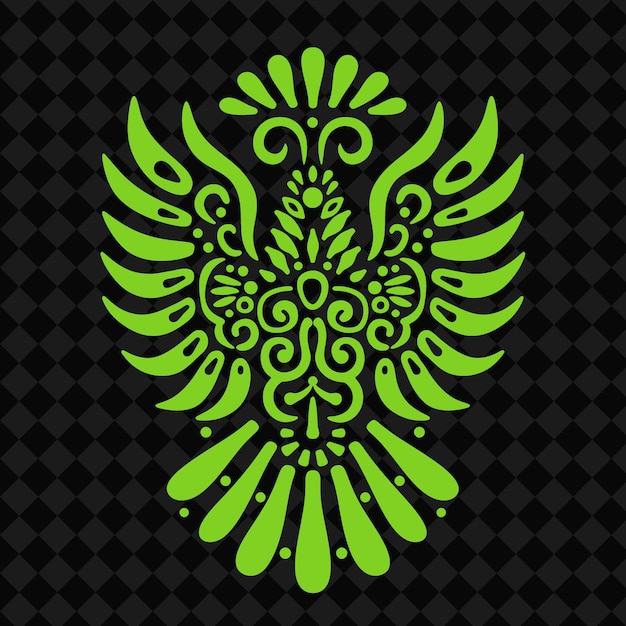 a green and white design of a peacock on a black background