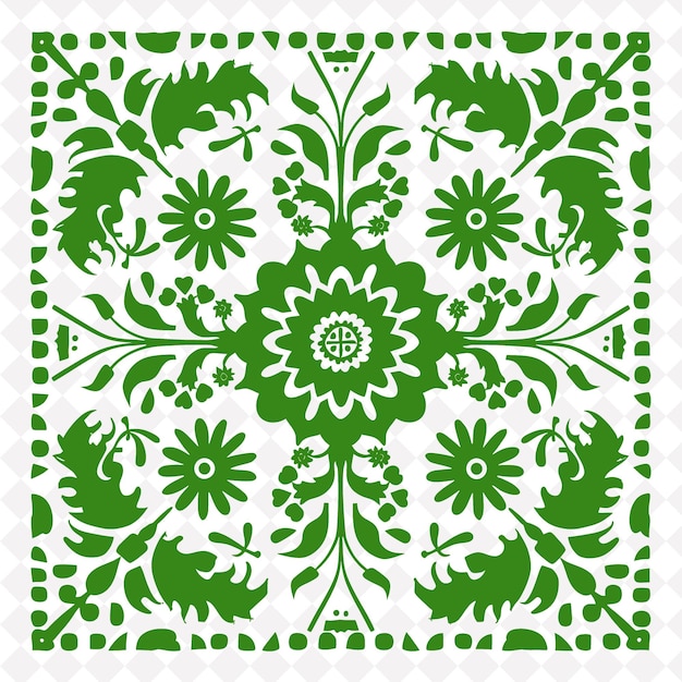 a green and white floral design in green and white