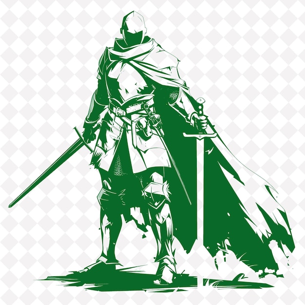 PSD a green and white image of a knight with a sword and shield