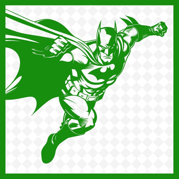 a green and white image of a superhero with a green background