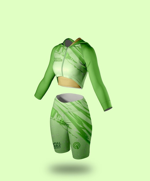 PSD a green and white outfit with a green background with a palm tree on the front