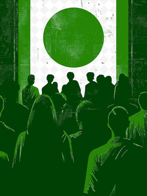 PSD a green and white poster with people in front of a green circle