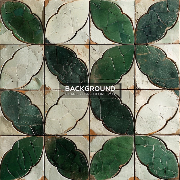 a green and white tile with leaves on it